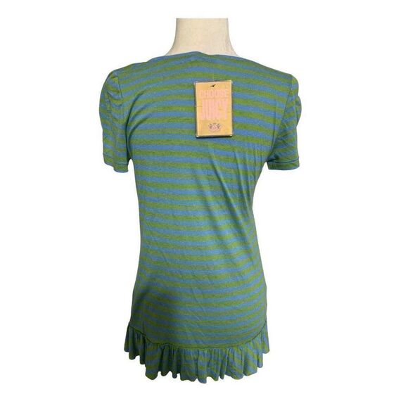 Juicy Couture New w tag Womens Blue Green striped Short Sleeve Top t shirt Small - Picture 2 of 6